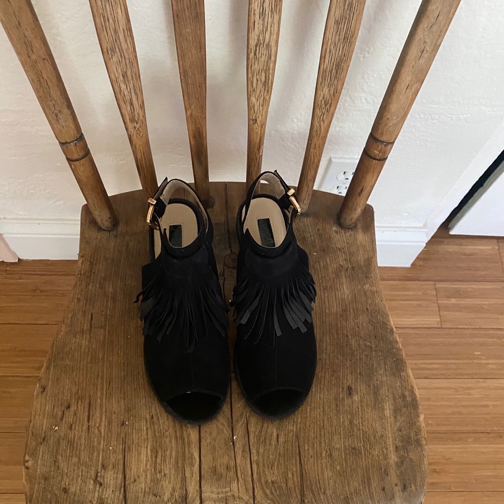 TopShop black fringe flats